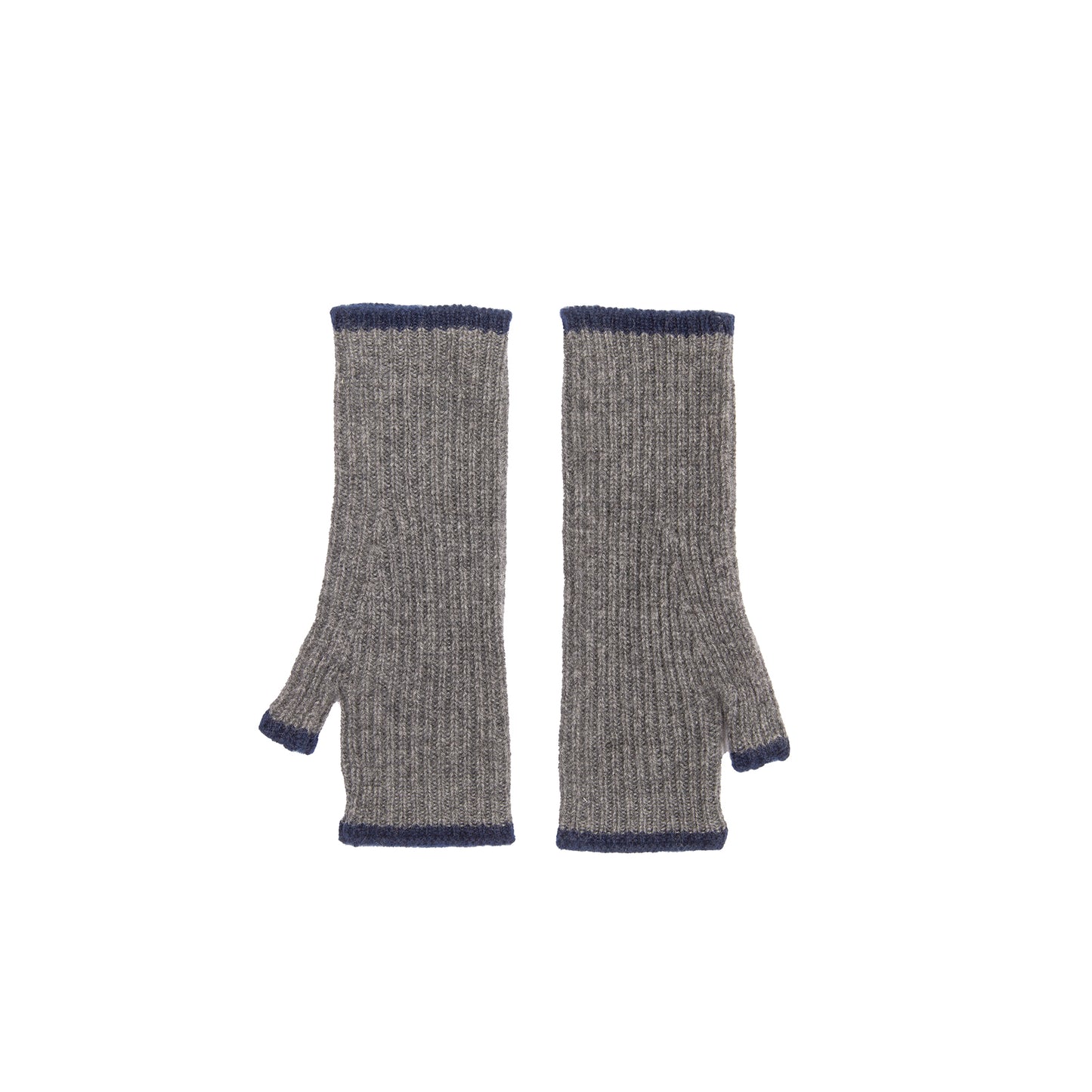 Oats & Rice Cashmere Ribbed Fingerless Gloves in Grey/ Navy