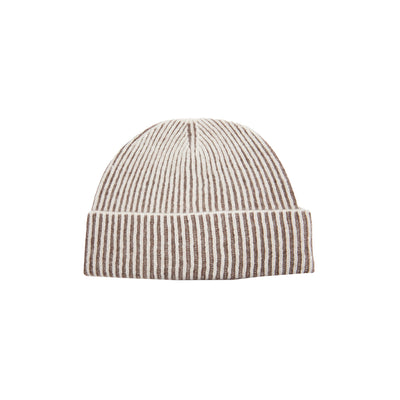 Oats & Rice Cashmere Ribbed Beanie in Brown 1