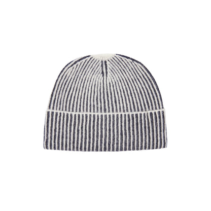 Oats & Rice Cashmere Ribbed Beanie in Navy 1