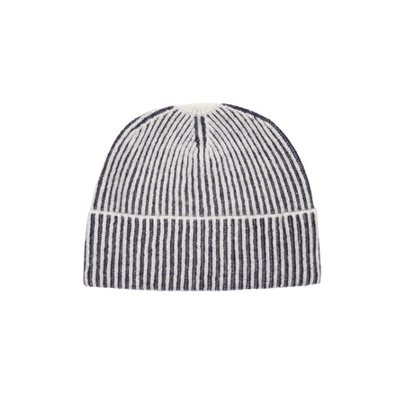 Oats & Rice Cashmere Ribbed Beanie in Navy 1