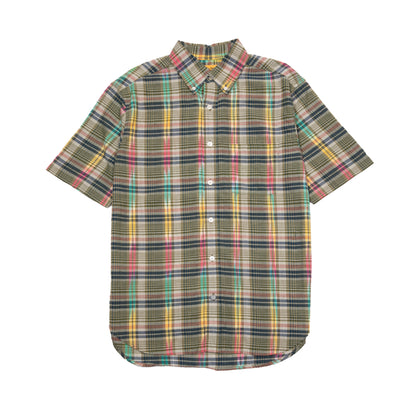 Original Madras Classic Button Down Short Sleeve Shirt in Green/Blue/Yellow