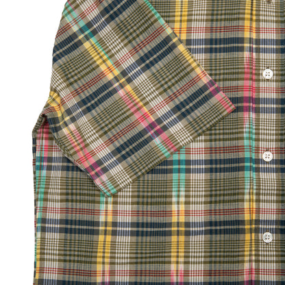 Original Madras Classic Button Down Short Sleeve Shirt in Green/Blue/Yellow