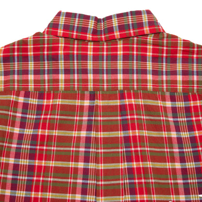 Original Madras Straight Collar Long Sleeve Shirt in Red Plaid