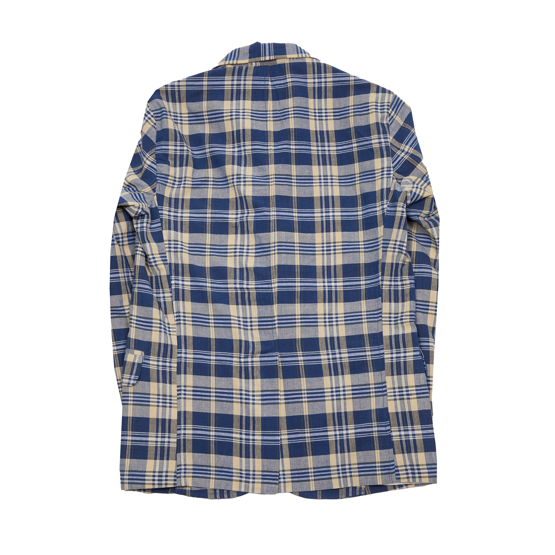 <p>Original Madras Summer Jacket in Blue / Sand Check. Handwoven Madras unstructured, easy jacket with two buttons, single chest pocket, two welted hip pockets with flaps and single back vent.&nbsp;<br></p> <p>100% Cotton.</p> <p>Made in Madras.&nbsp;</p>