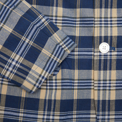 <p>Original Madras Summer Jacket in Blue / Sand Check. Handwoven Madras unstructured, easy jacket with two buttons, single chest pocket, two welted hip pockets with flaps and single back vent.&nbsp;<br></p> <p>100% Cotton.</p> <p>Made in Madras.&nbsp;</p>