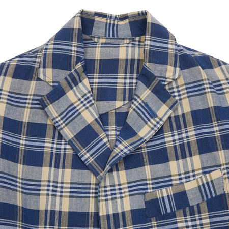 <p>Original Madras Summer Jacket in Blue / Sand Check. Handwoven Madras unstructured, easy jacket with two buttons, single chest pocket, two welted hip pockets with flaps and single back vent. <br></p> <p>100% Cotton.</p> <p>Made in Madras. </p>