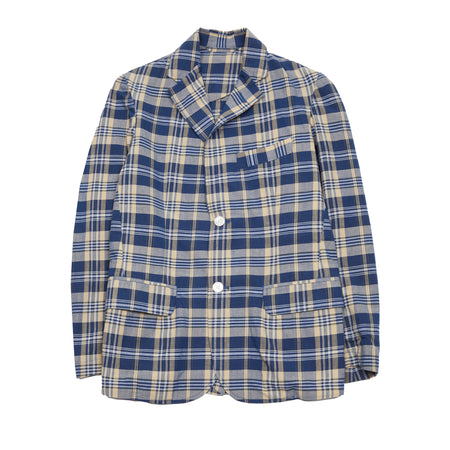 <p>Original Madras Summer Jacket in Blue / Sand Check. Handwoven Madras unstructured, easy jacket with two buttons, single chest pocket, two welted hip pockets with flaps and single back vent. <br></p> <p>100% Cotton.</p> <p>Made in Madras. </p>