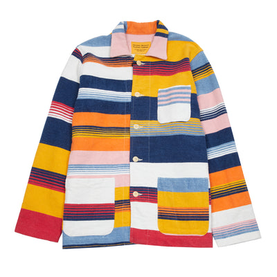 <p>Madras Stout Shirt Jacket in an incredible handwoven cotton, multicoloured stripe. Like the Original Madras beach mats, each over shirt is unique in fabrication. Jacket features three patch pockets, square hem, and natural Corozo buttons.&nbsp;<br></p> <p>100% Cotton.</p> <p>Made in Madras.</p>