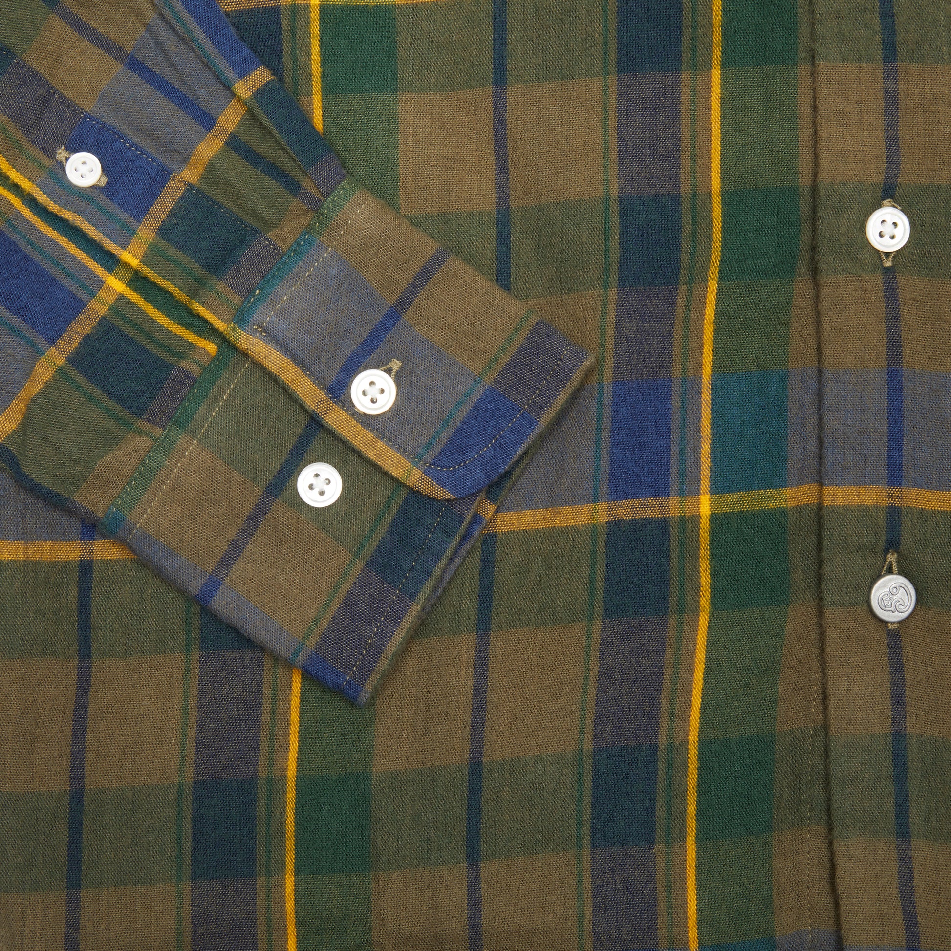 Original Madras Straight Collar Long Sleeve Shirt in Green/Blue/Yellow