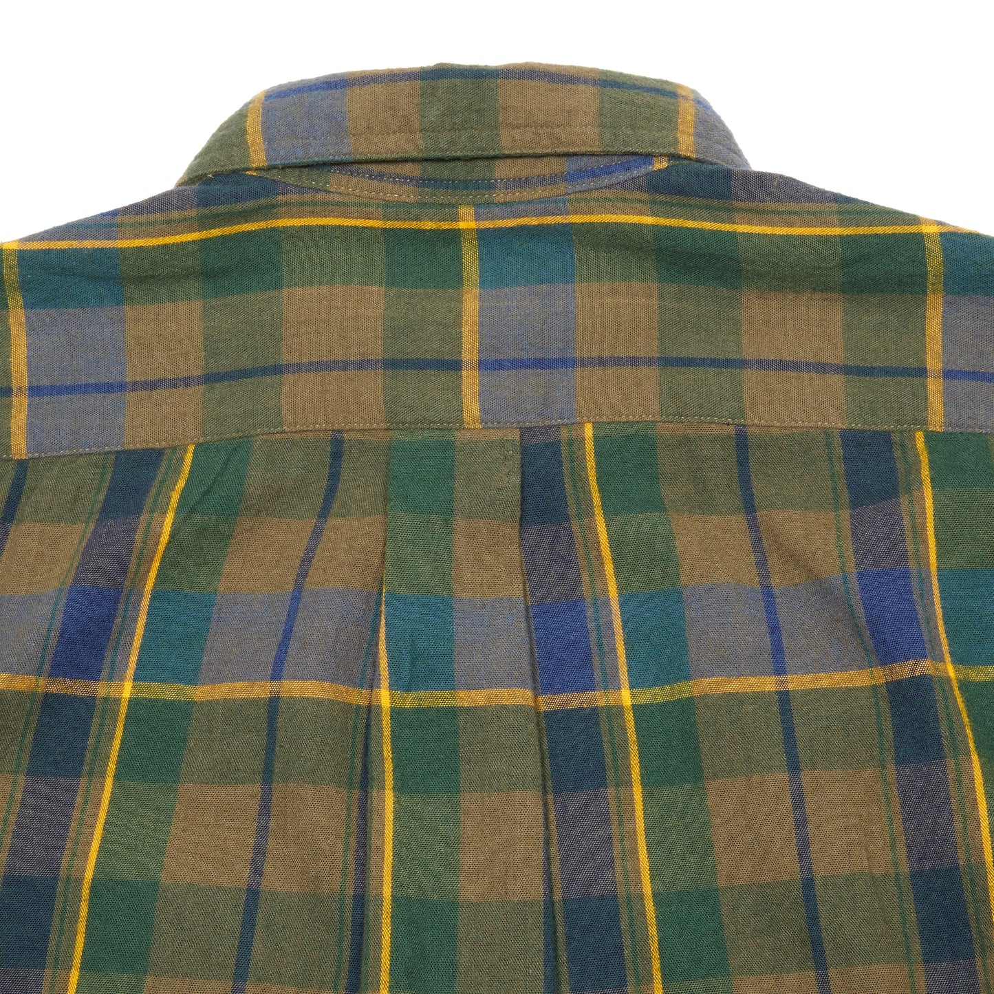 Original Madras Straight Collar Long Sleeve Shirt in Green/Blue/Yellow