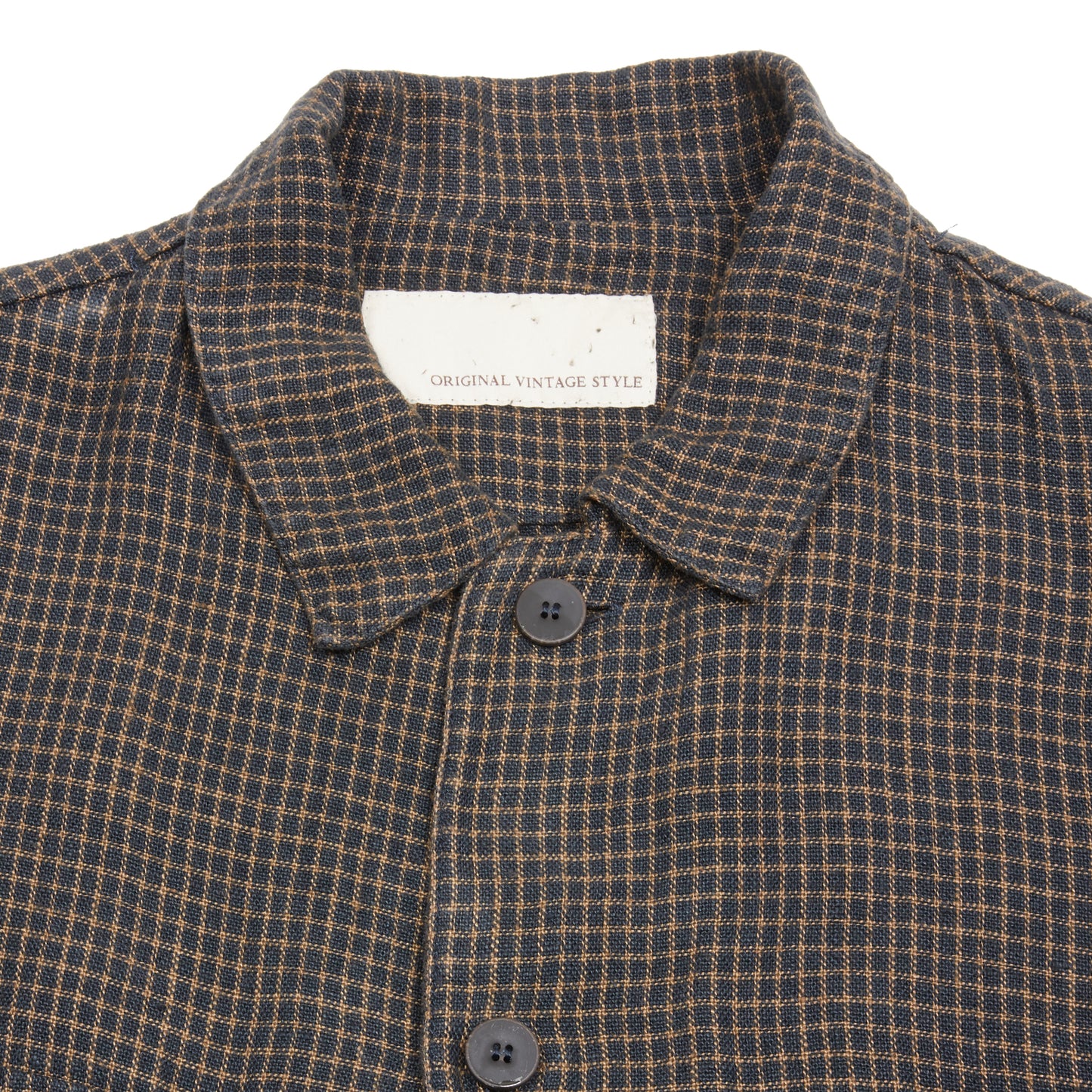 Original Vintage Style Tasconi Linen Overshirt in Charcoal/Walnut Check