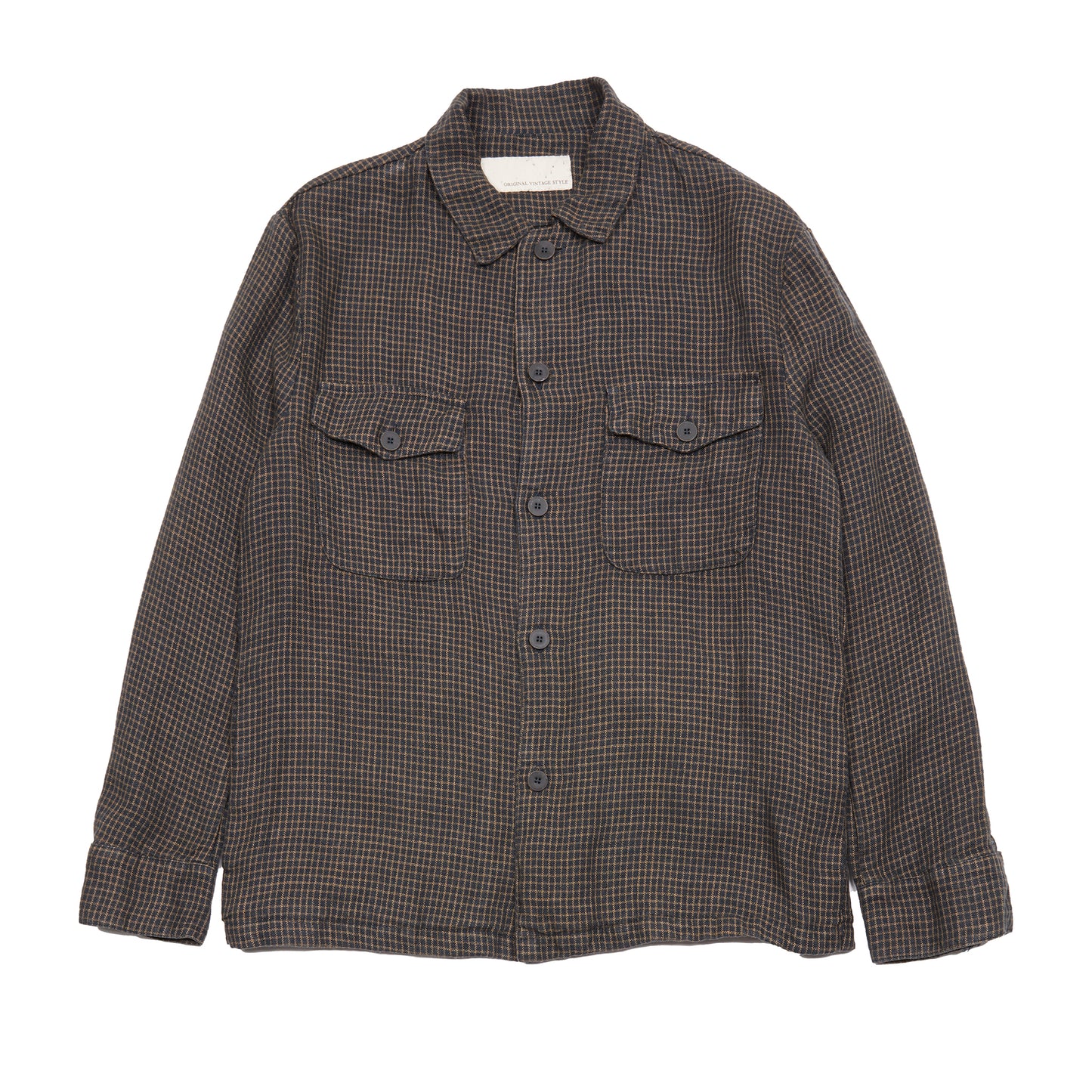 Original Vintage Style Tasconi Linen Overshirt in Charcoal/Walnut Check