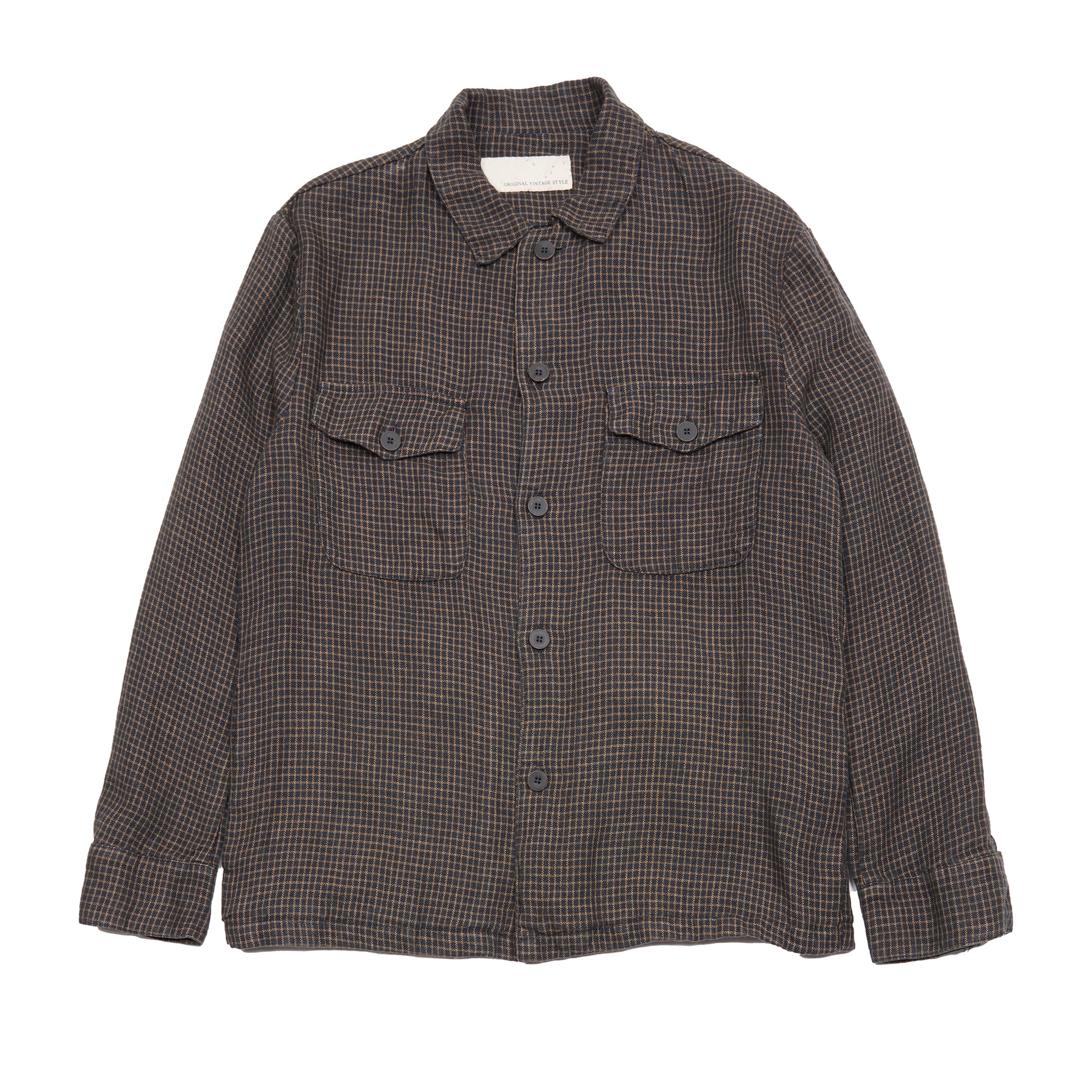 Original Vintage Style Tasconi Linen Overshirt in Charcoal/Walnut Check
