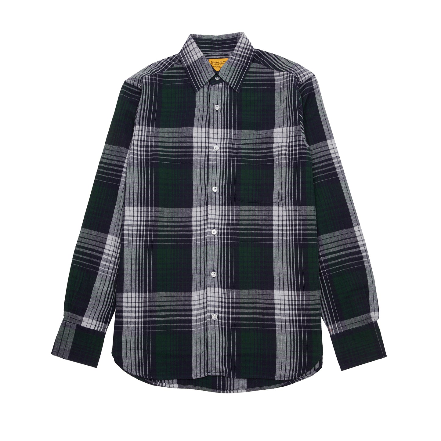 Original Madras Straight Collar Long Sleeve Shirt in Blue/Green/Grey