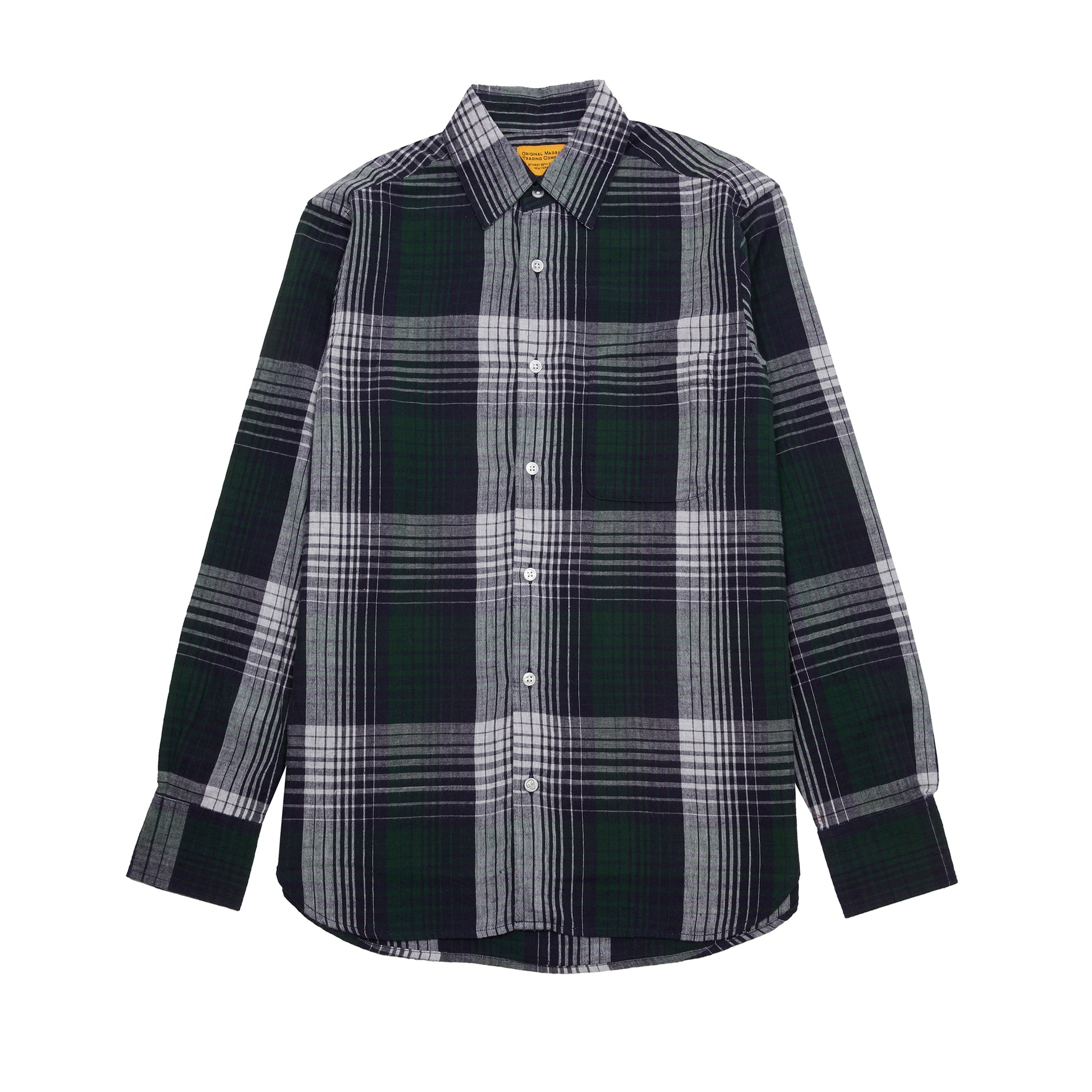 Original Madras Straight Collar Long Sleeve Shirt in Blue/Green/Grey