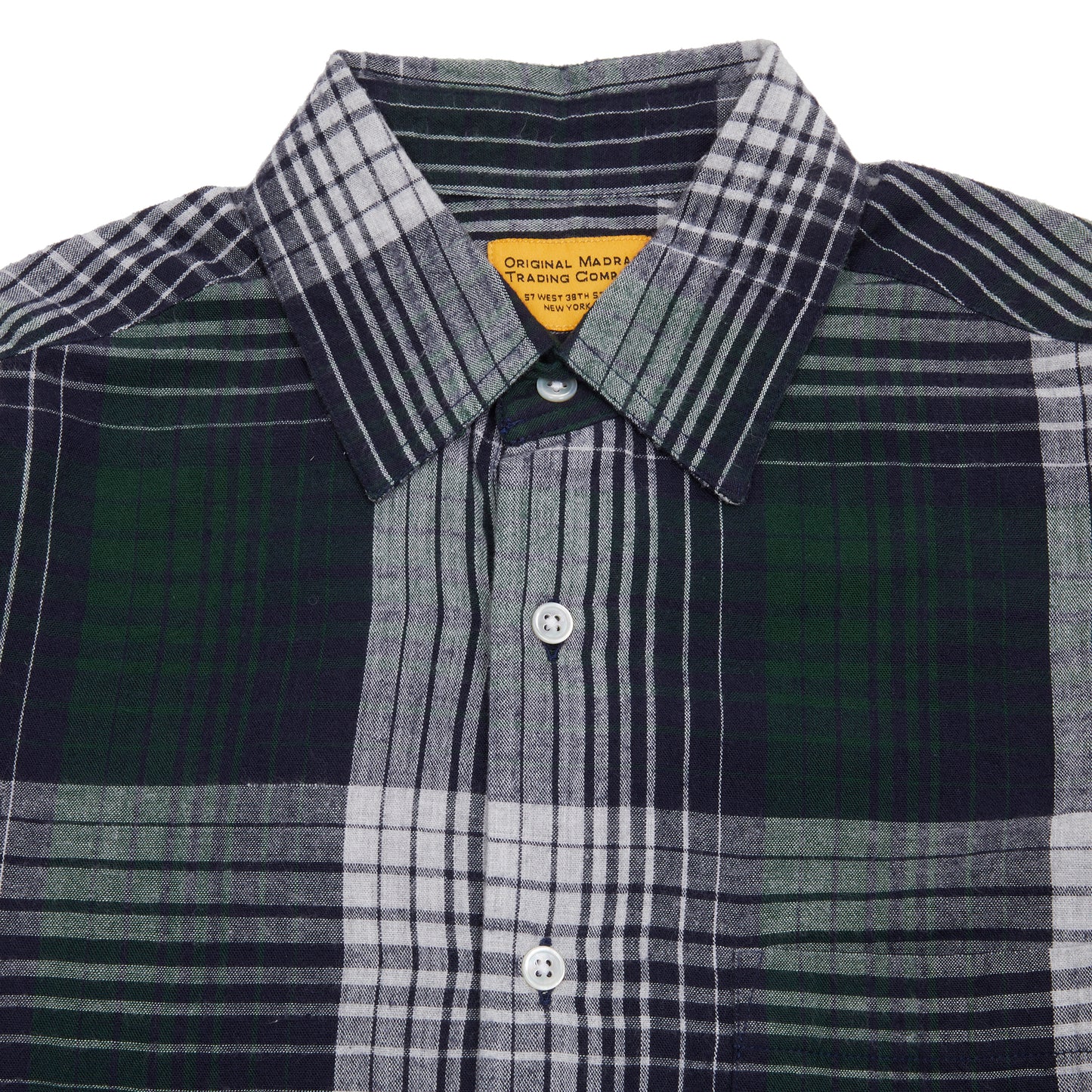 Original Madras Straight Collar Long Sleeve Shirt in Blue/Green/Grey 2