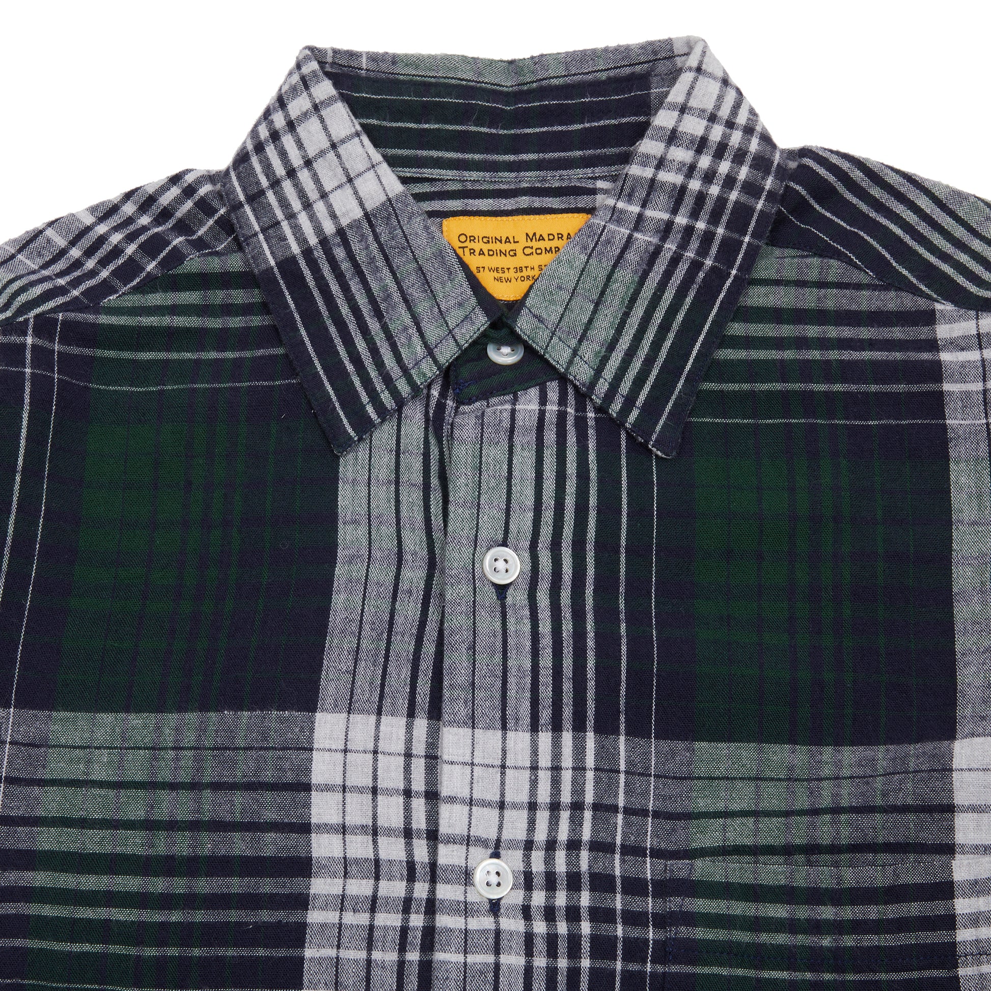 Original Madras Straight Collar Long Sleeve Shirt in Blue/Green/Grey 2
