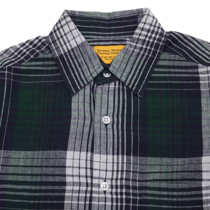 Original Madras Straight Collar Long Sleeve Shirt in Blue/Green/Grey 2