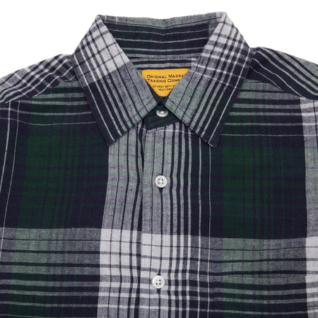 Original Madras Straight Collar Long Sleeve Shirt in Blue/Green/Grey