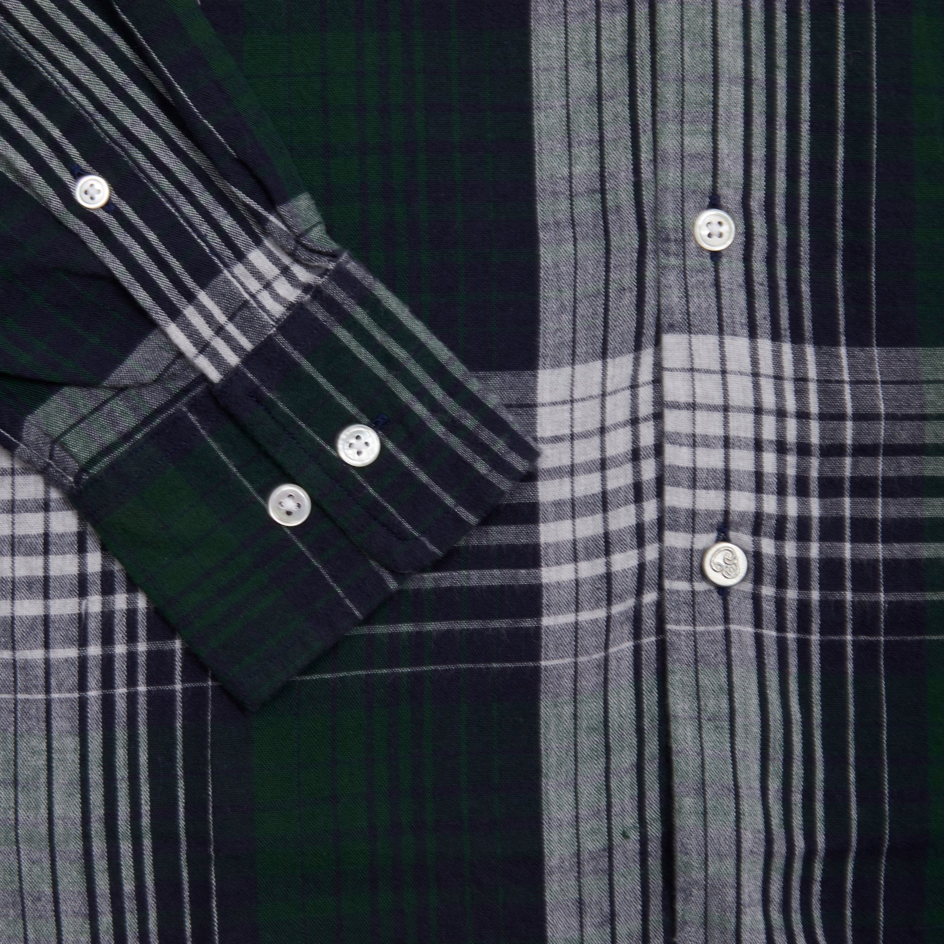 Original Madras Straight Collar Long Sleeve Shirt in Blue/Green/Grey 3