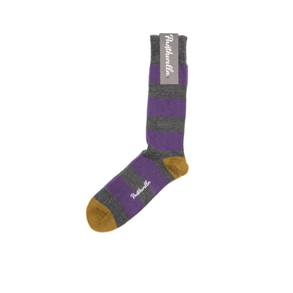 Pantherella Fairford Rugby Stripe Merino Wool Socks in Mid Grey