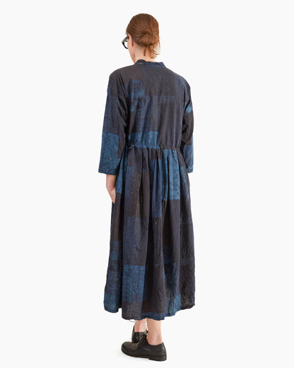 Pas de Calais Cotton Tsugihagi Print Dress in Navy