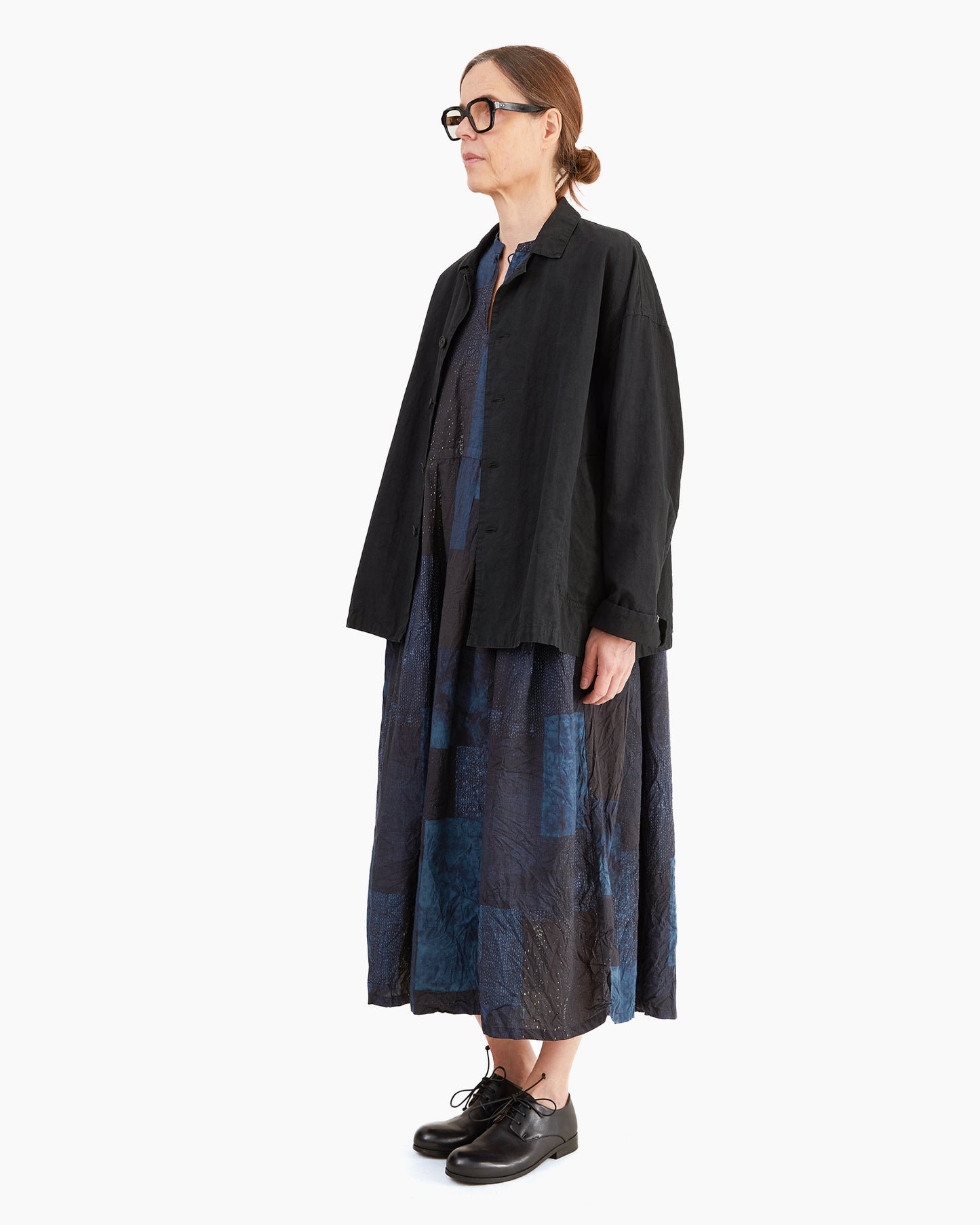 Pas de Calais Cotton Tsugihagi Print Dress in Navy