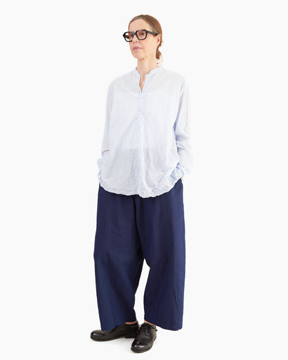 Pas de Calais Washed Cotton Crinkle Stand Collar Shirt in Saxe Blue