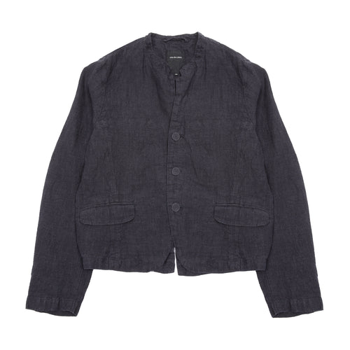 Houndstooth stand collar fitted jacket in light tactile linen.  100% Linen.  Made in Japan.