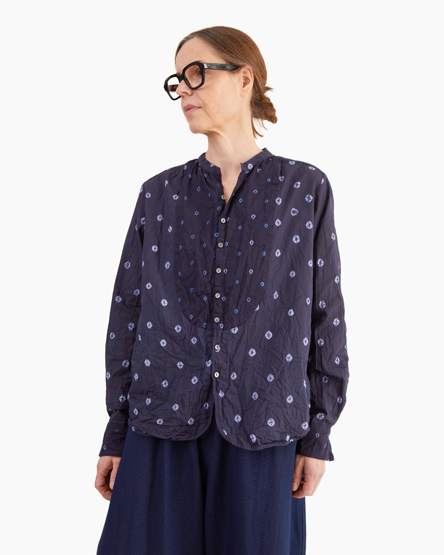 Pas de Calais Indian Lawn Shibori Summer Blouse in Navy