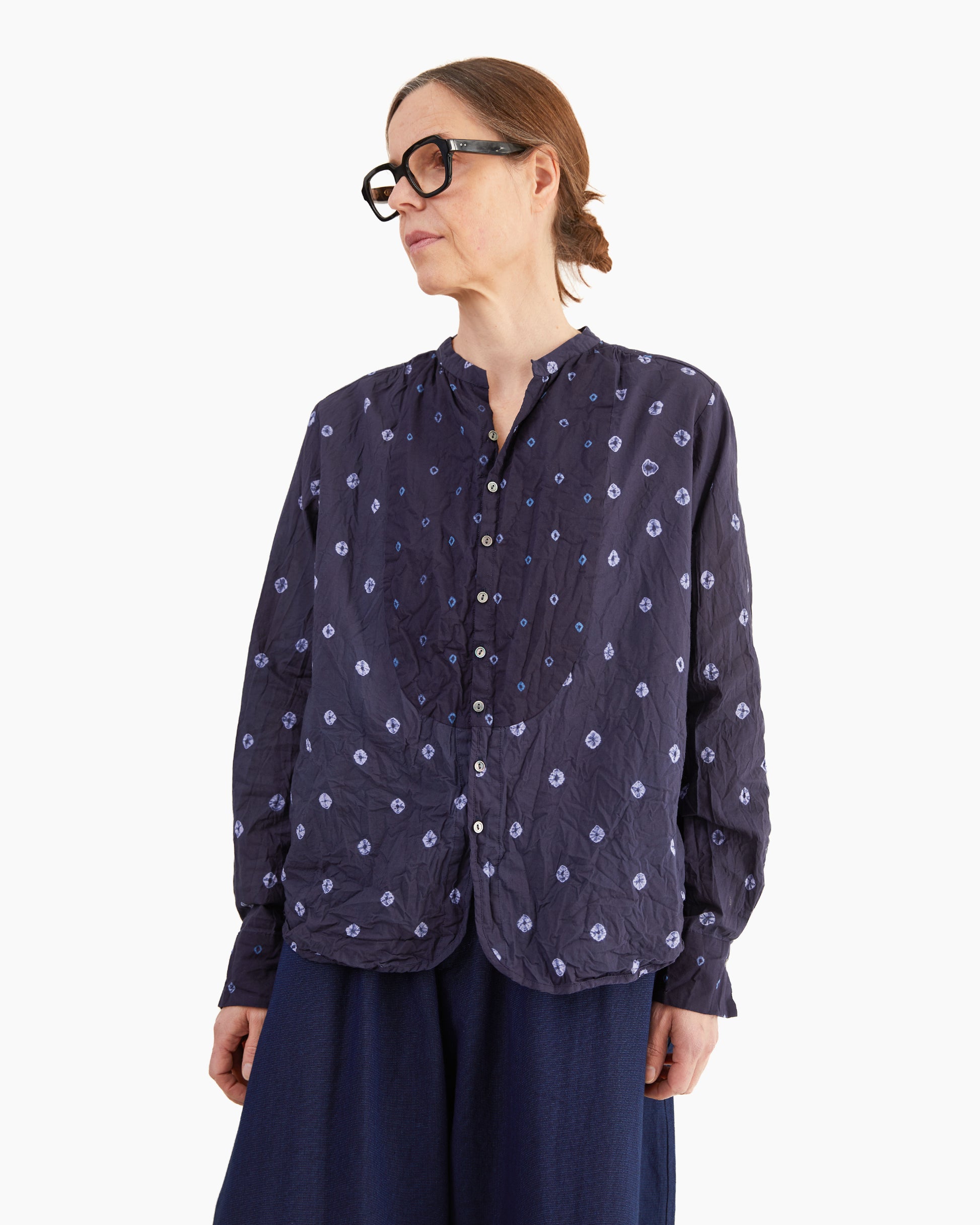 Pas de Calais Indian Lawn Shibori Summer Blouse in Navy