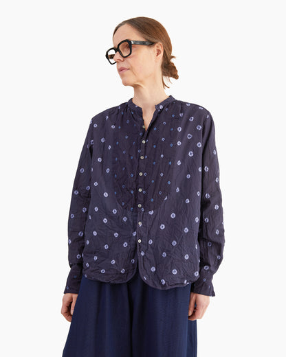 Pas de Calais Indian Lawn Shibori Summer Blouse in Navy