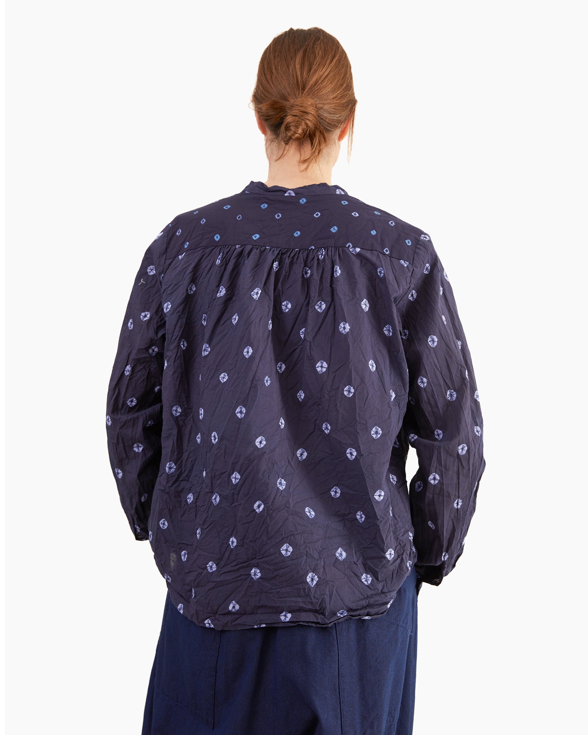 Pas de Calais Indian Lawn Shibori Summer Blouse in Navy