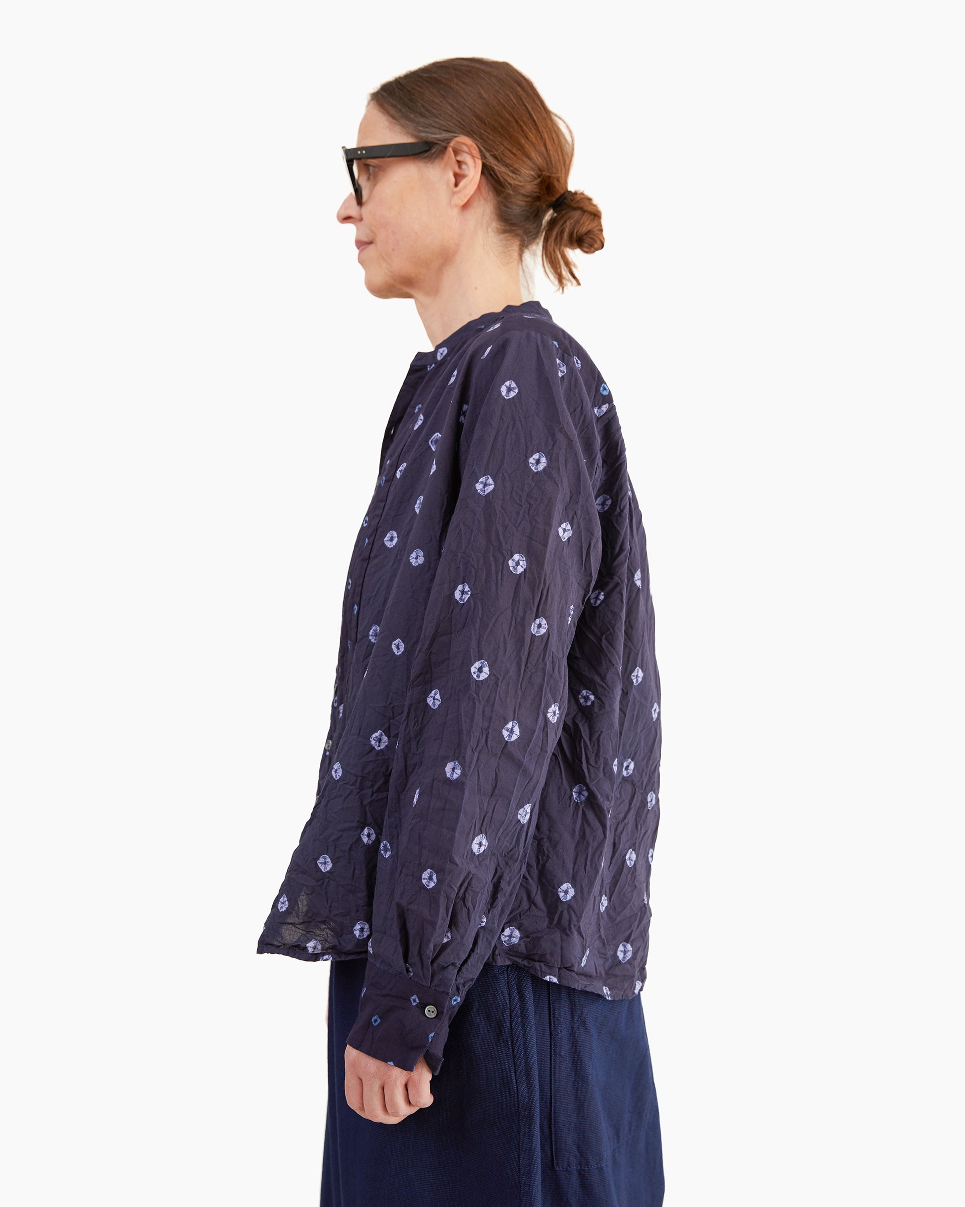 Pas de Calais Indian Lawn Shibori Summer Blouse in Navy