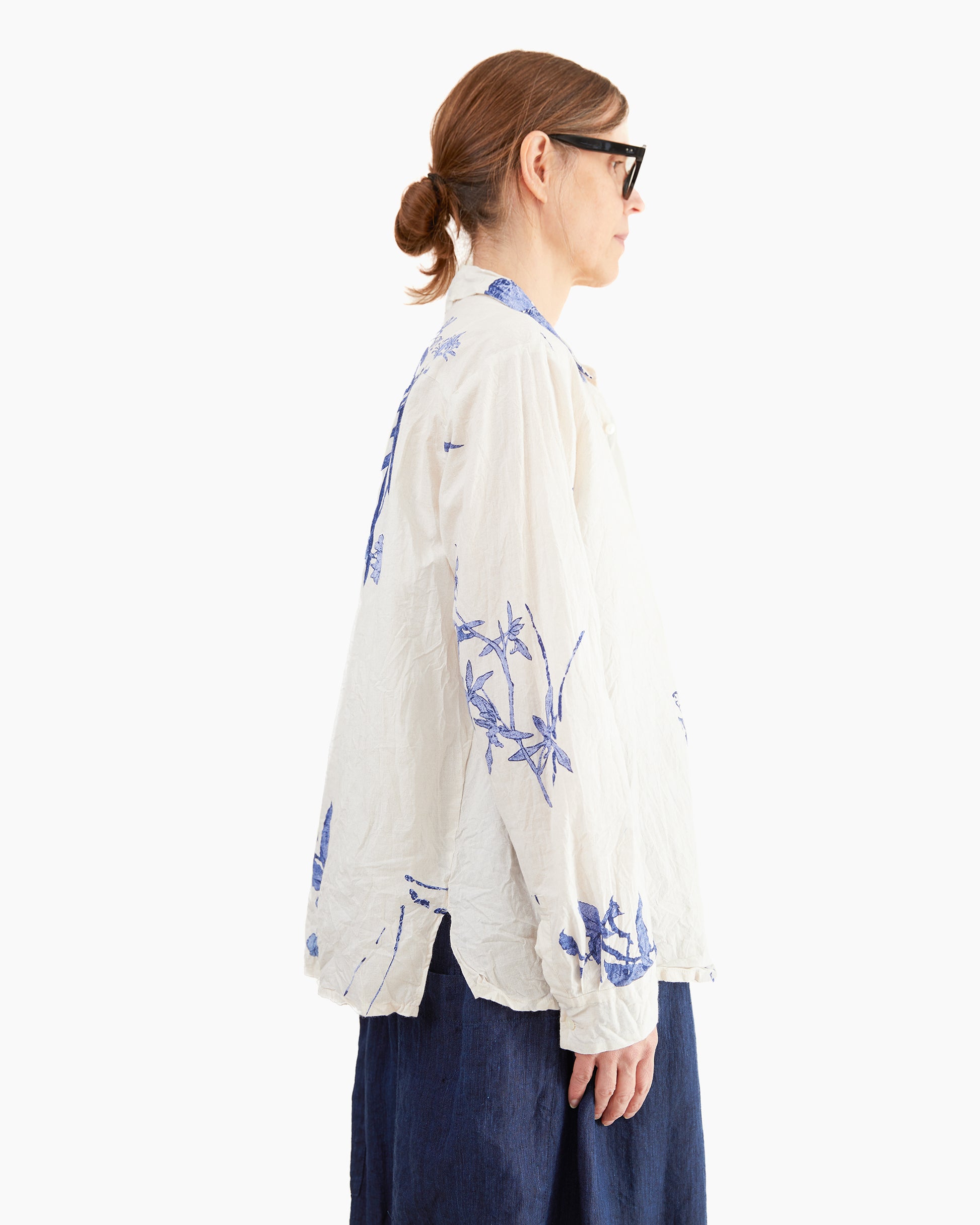 Pas de Calais Cotton Japonism Flower Print Blouse in Ivory