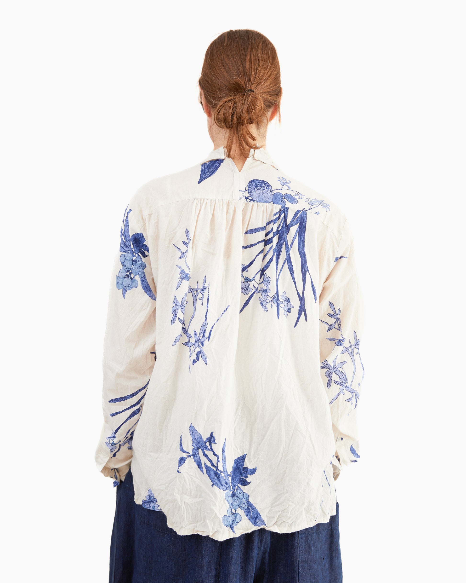 Pas de Calais Cotton Japonism Flower Print Blouse in Ivory