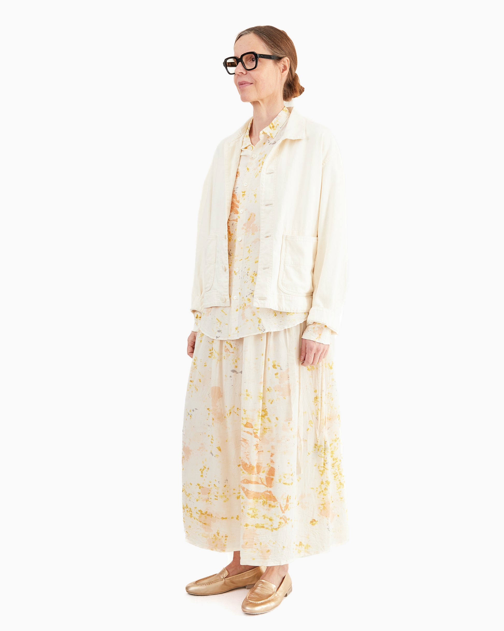 Pas de Calais Silk Crepe Bundle Dye Skirt in Ivory