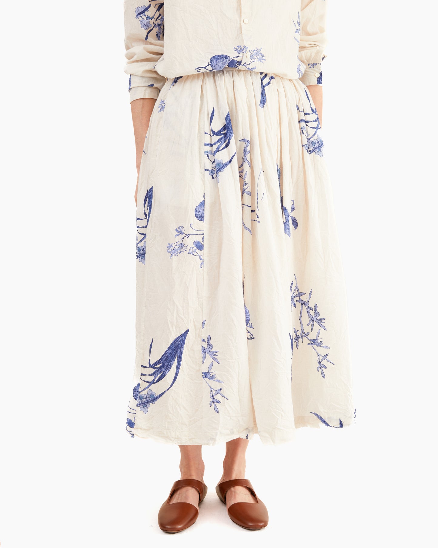 Pas de Calais Japonism Flower Print Skirt in Ivory