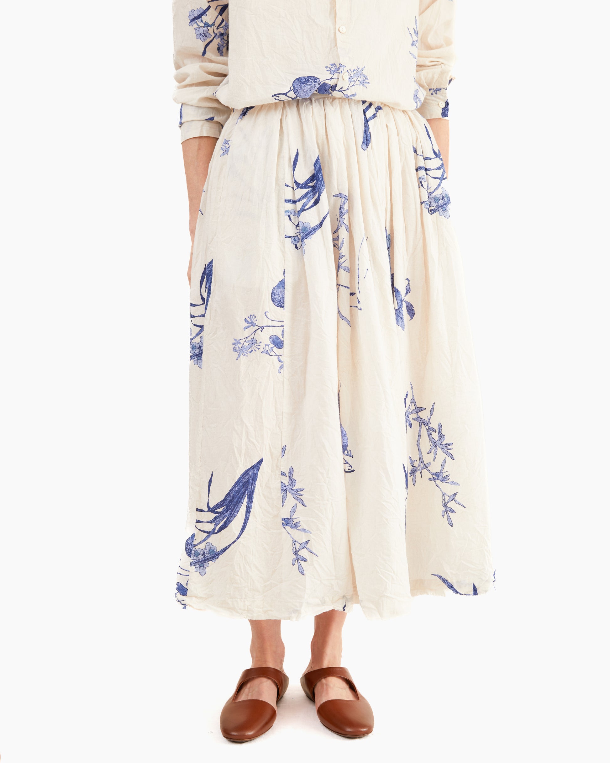 Pas de Calais Japonism Flower Print Skirt in Ivory