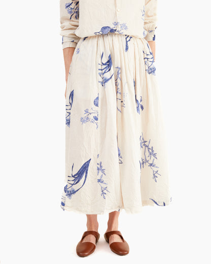 Pas de Calais Japonism Flower Print Skirt in Ivory