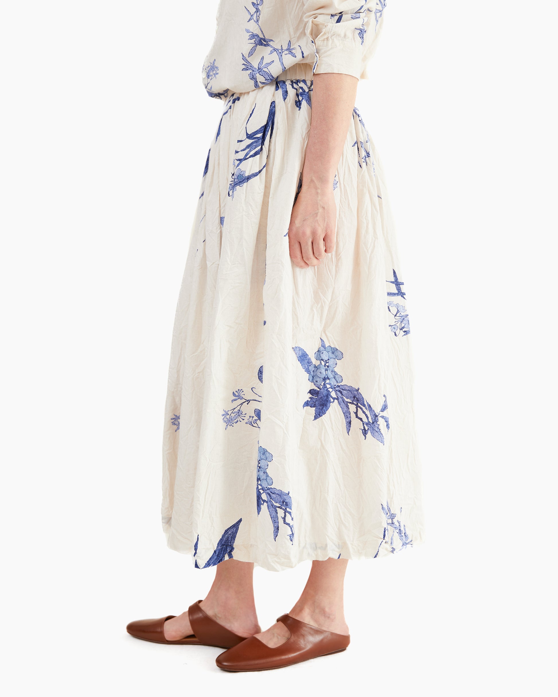 Pas de Calais Japonism Flower Print Skirt in Ivory