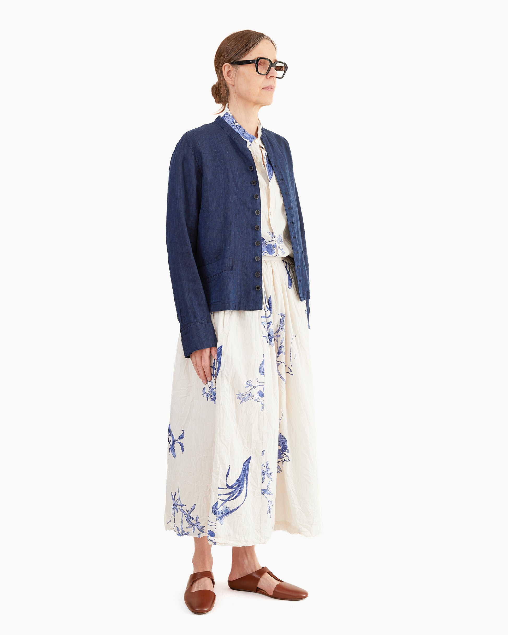 Pas de Calais Linen Indigo Chambray Jacket in Navy