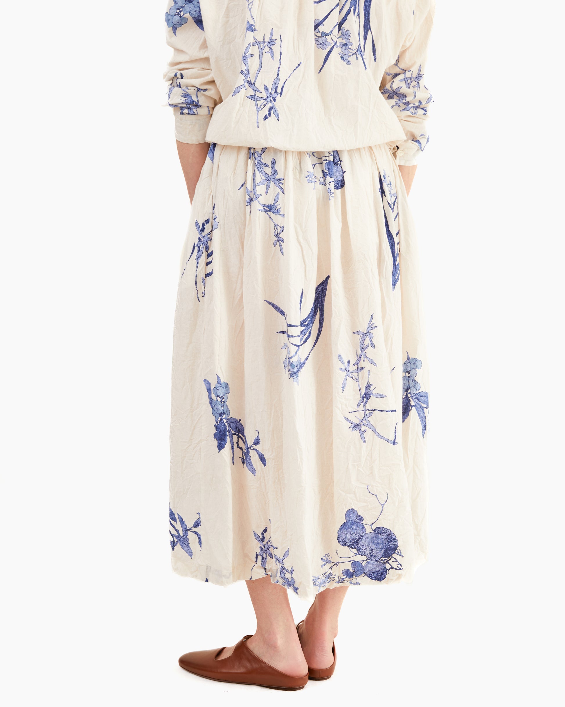 Pas de Calais Japonism Flower Print Skirt in Ivory