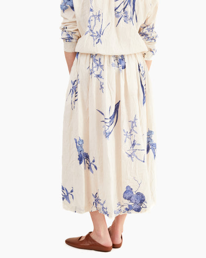 Pas de Calais Japonism Flower Print Skirt in Ivory