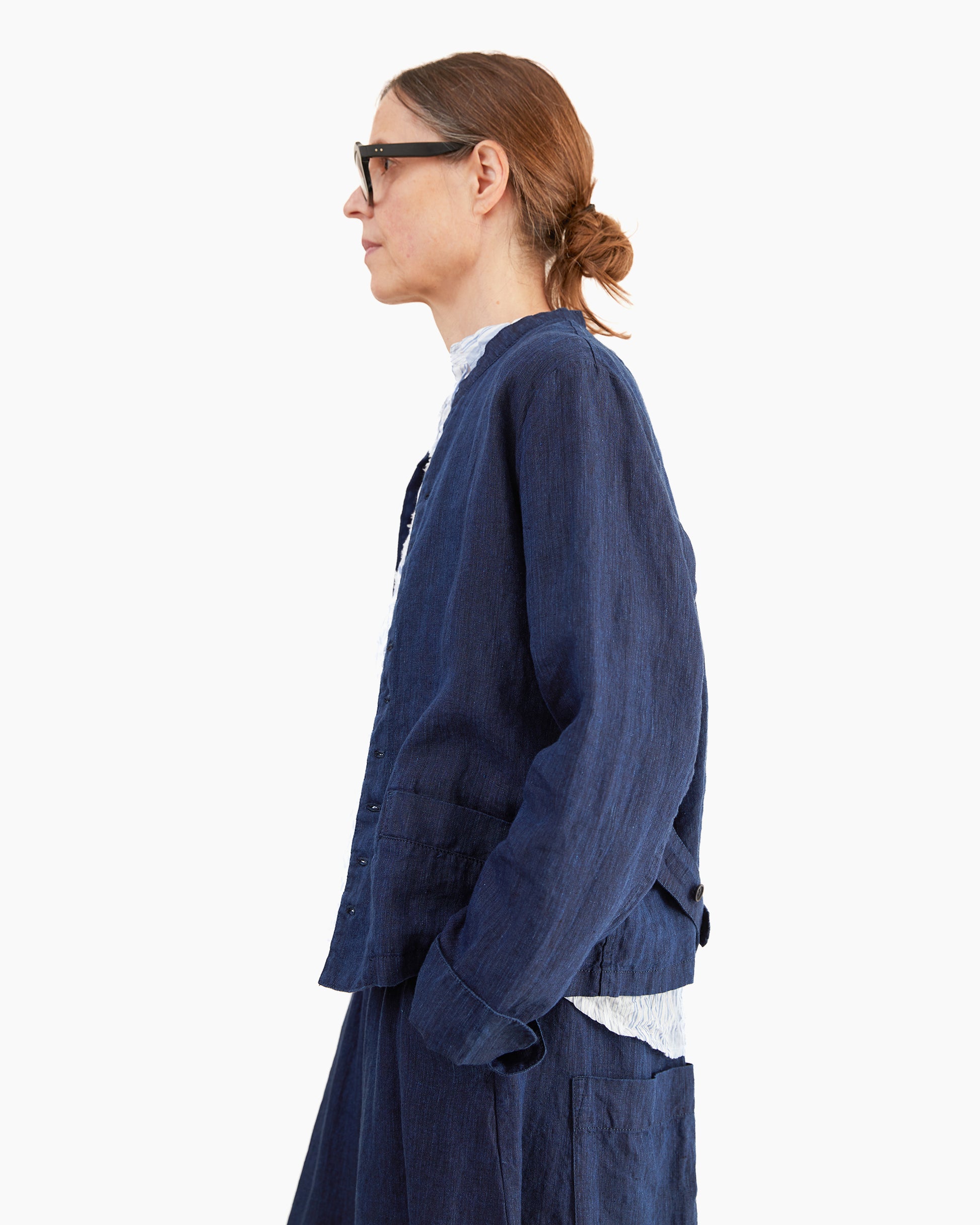 Pas de Calais Linen Indigo Chambray Jacket in Navy