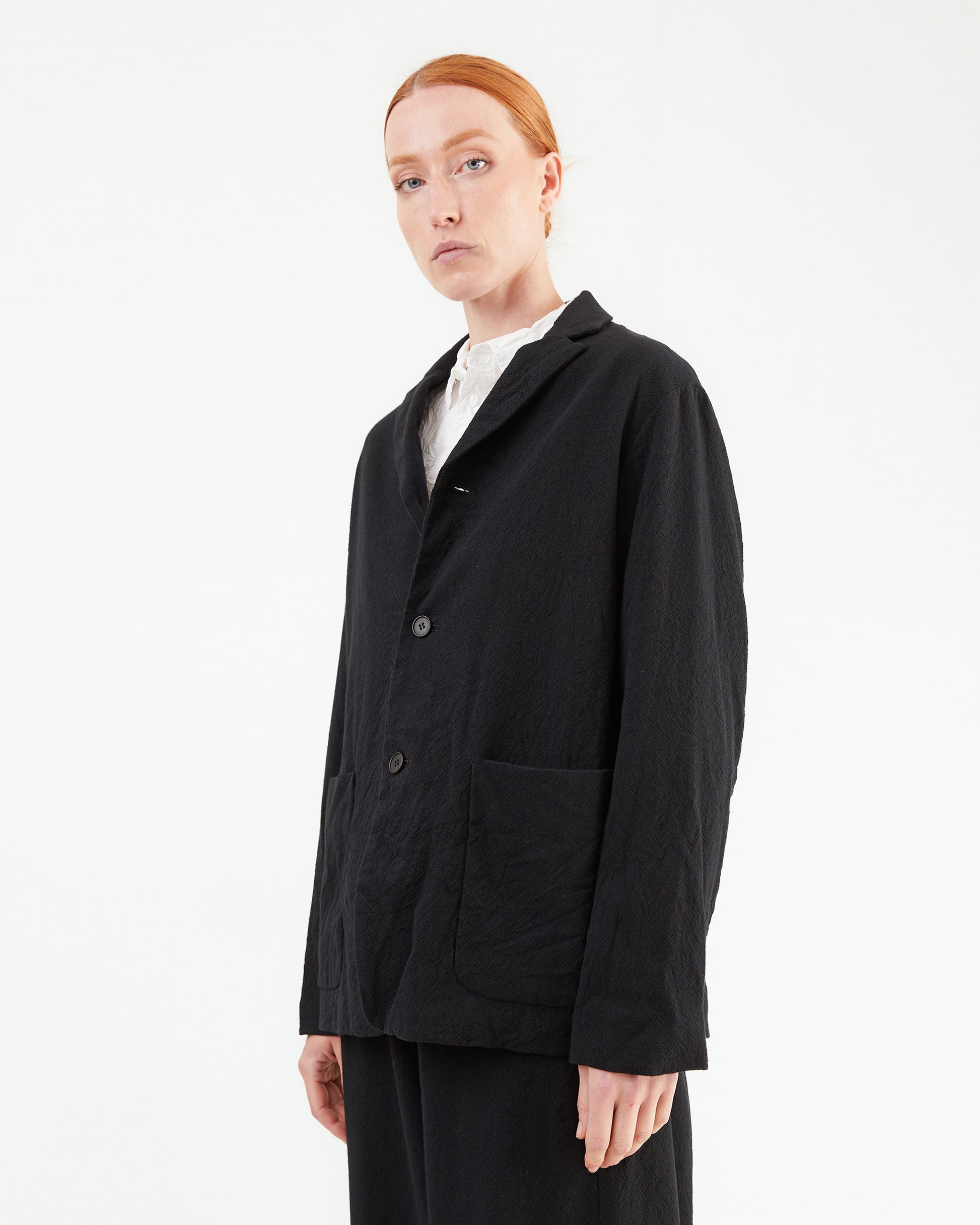 Pas de Calais Wool Cotton Tailored Jacket in Black