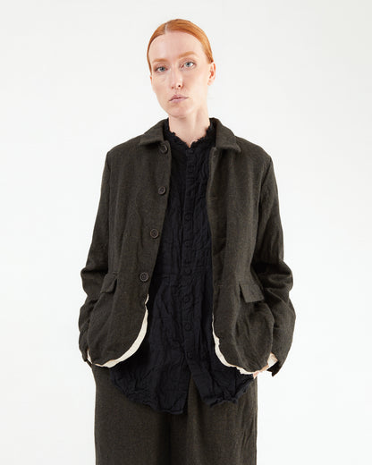 Pas de Calais Eco Wool Herringbone Short Jacket in Khaki
