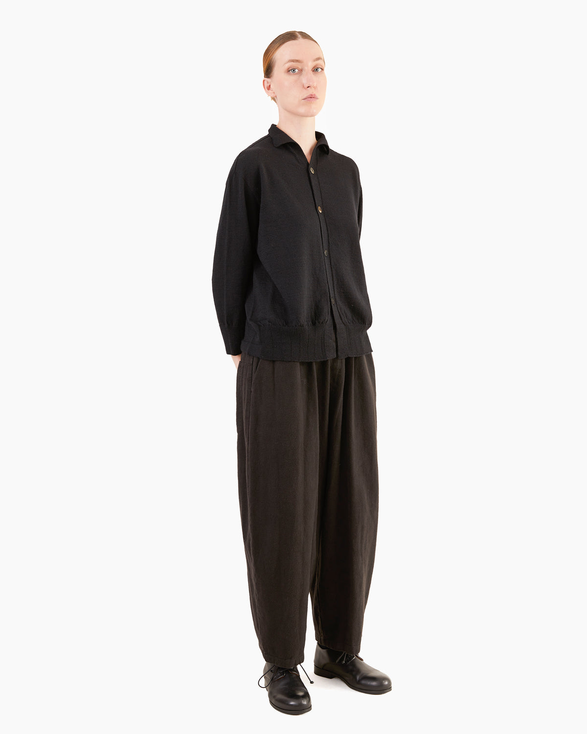 Pas de Calais Brushed Linen/Cotton Relaxed Pants in Black