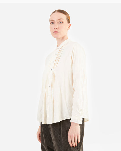 Pas de Calais Brushed Crinkle Pin-Tuck Blouse / Ivory