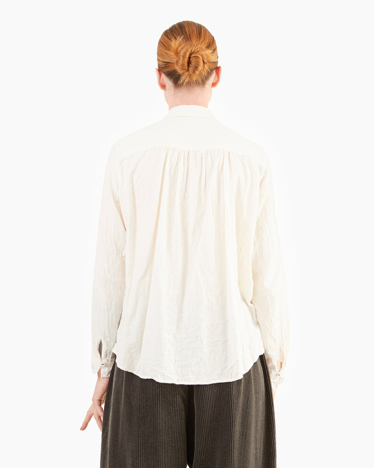Pas de Calais Brushed Crinkle Pin-Tuck Blouse / Ivory